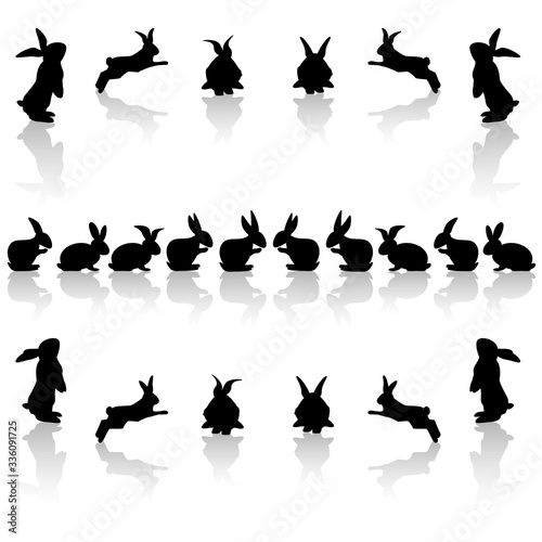 Easter rabbit , black on white backgroud with drop shadow