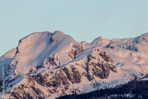 Ogradi and Debeli vrh in morning sunlight, winter time photo