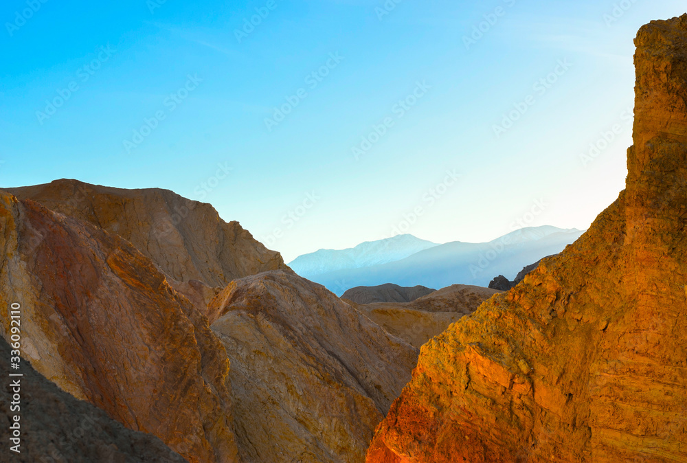 View of the Golden Canyon at sunset, Death Valley National Park.