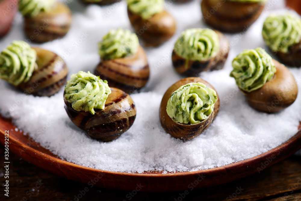 Burgundy escargot with herb butter.style rustic. Burgundy escargot with herb butter.style rustic.