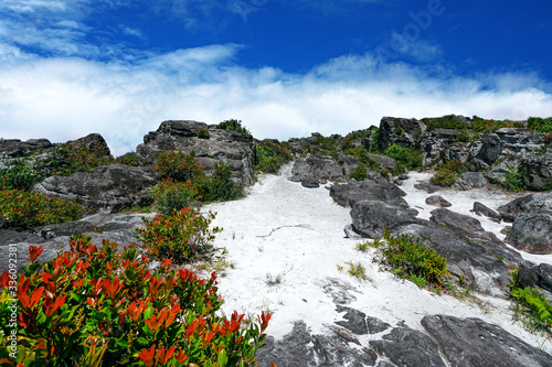 View of Mountain Rock with White Sand and white clouds in wamena photo