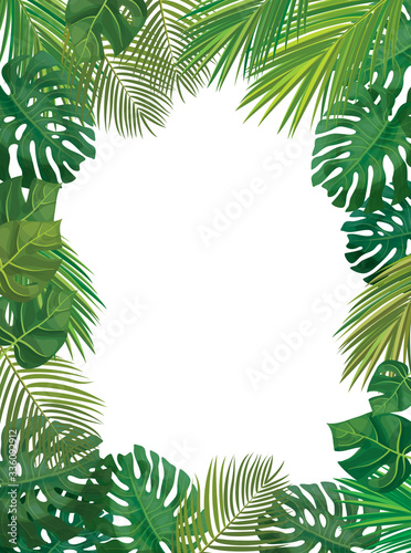 Vectot frame, tropical leaves isolated.