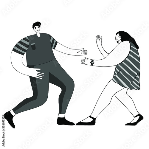 Friends arguing each other. Two persons discussing about life. Scene of family conflict. Bad relashionship. Quarrel. Vector illustration.
