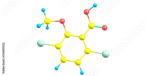 Dicamba molecular structure isolated on white photo
