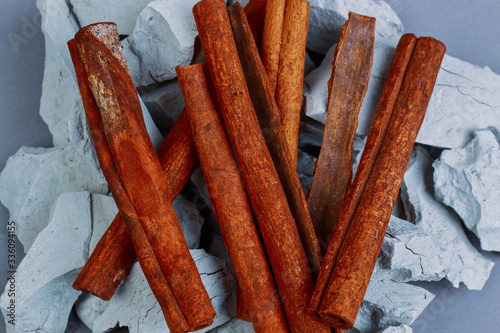 brown cinnamon sticks for cooking photo