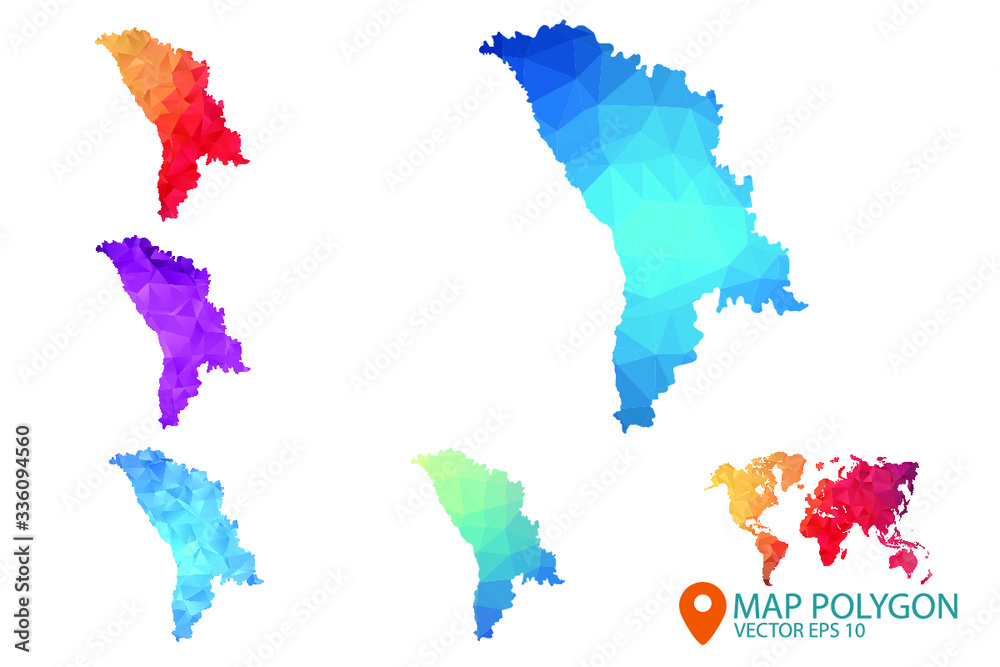 Obraz premium Moldova Map - Set of geometric rumpled triangular low poly style gradient graphic background , Map world polygonal design for your . Vector illustration eps 10.