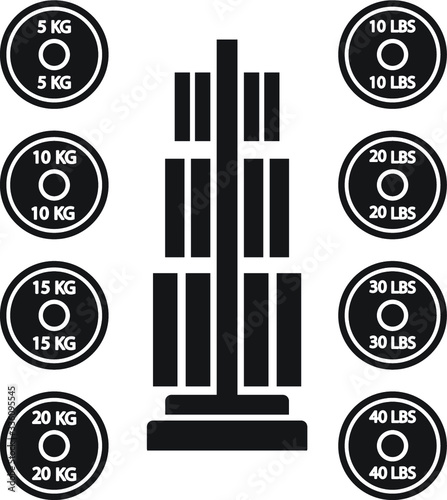 Gym weight rack plate vector icon, exercising icon