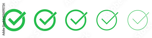 Set of check marks in a circle. Vector tick icons.