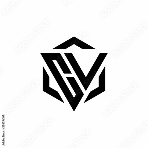 CV Logo monogram with triangle and hexagon modern design template