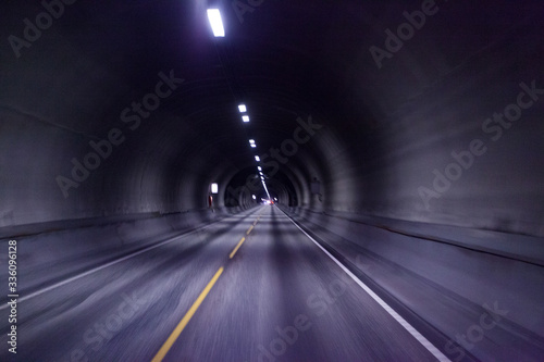 Empty tunnel road with motion blur, Norway