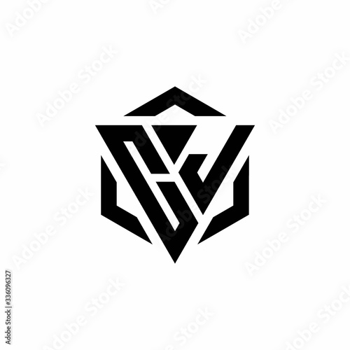 CJ Logo monogram with triangle and hexagon modern design template