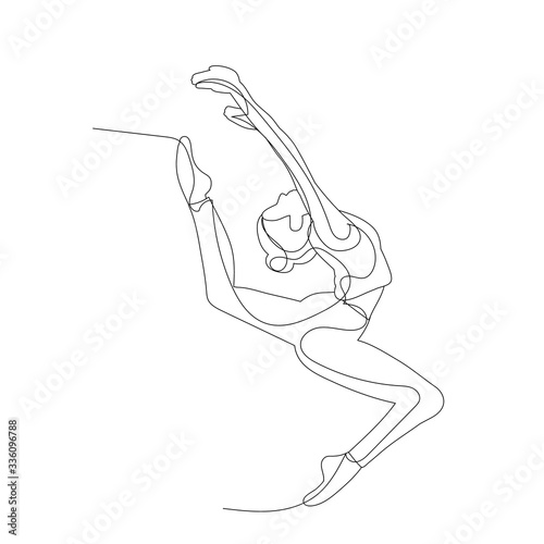 vector, isolated, drawing, one line girl gymnast jumping, sketch