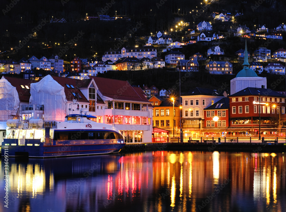 View of Bergen at night, Norway