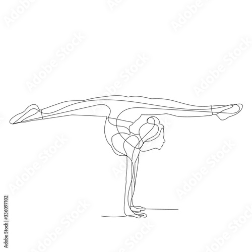 isolated, drawing, one line gymnastics girl, stretching