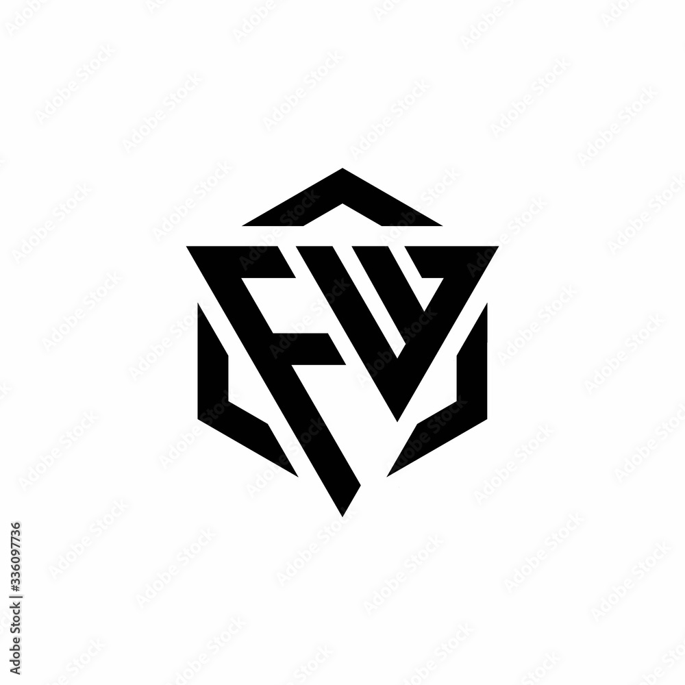 FW Logo monogram with triangle and hexagon modern design template