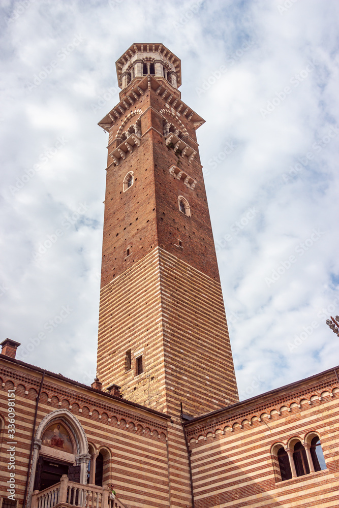Clock tower Torre dei Lamberti in Verona, Italy
