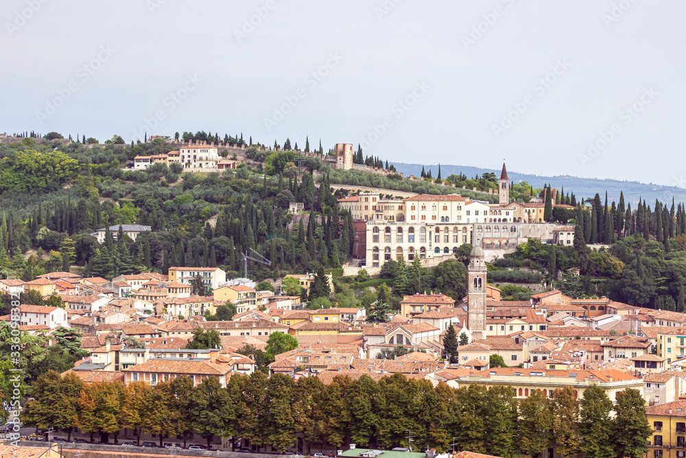 Naklejka premium Old town of Verona. View from the bell tower Torre Dei Lamberti in Verona, Italy