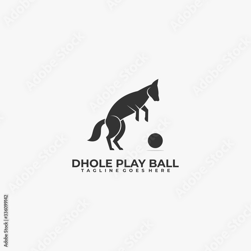 Vector Logo Illustration Dog Playing Ball Silhouette Style.