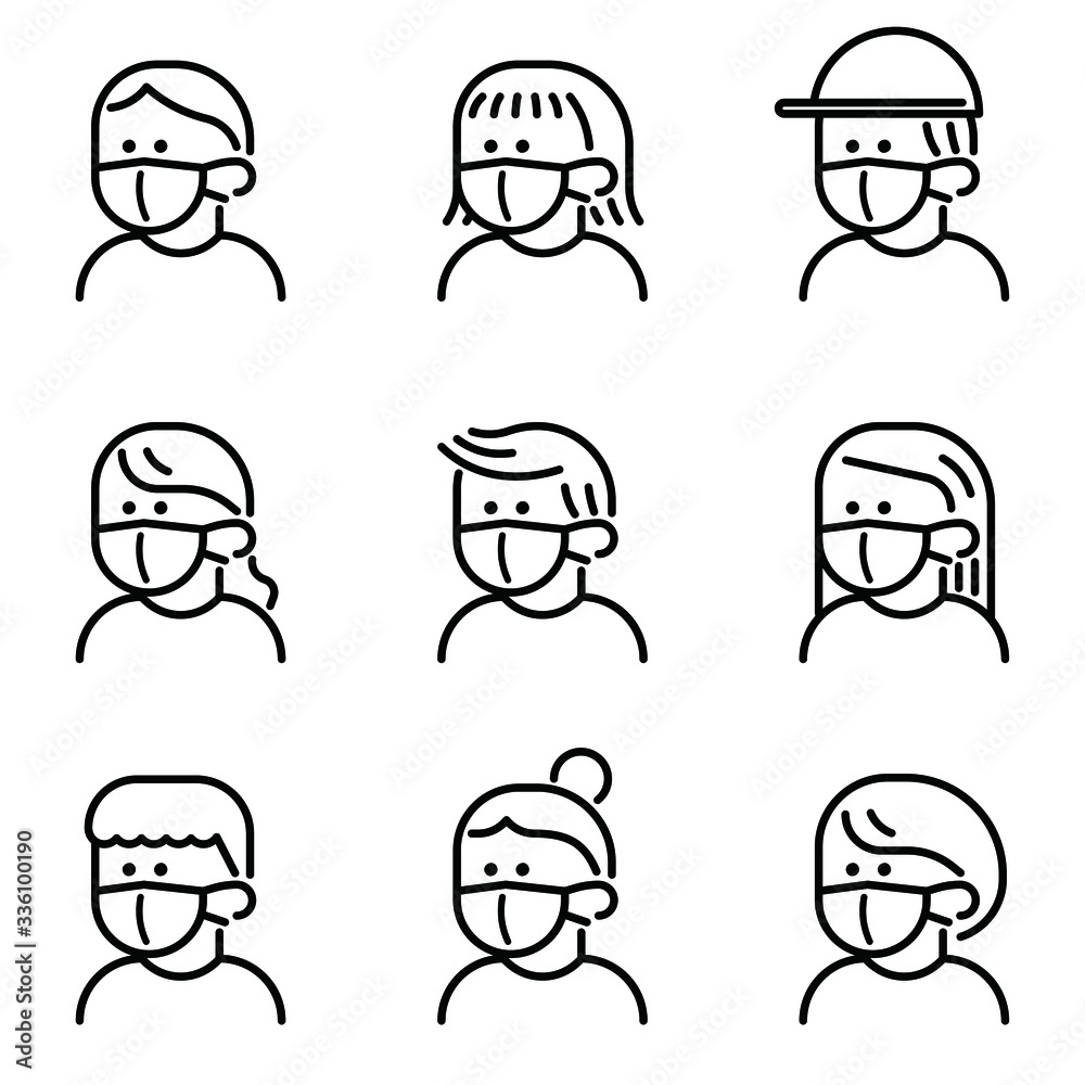 Coronavirus vector icon. coronavirus 2019 nCoV, people in white medical face mask. Coronavirus vector icon. coronavirus 2019 nCoV, people in white medical face mask.