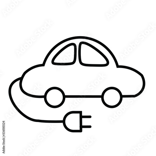black eco-car icon, car with a socket. energy saving, economy and environmental friendliness, taking care of nature, ecology, environmental protection