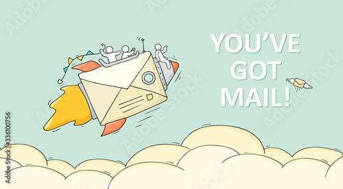 Sketch of fly big letter with cute little people