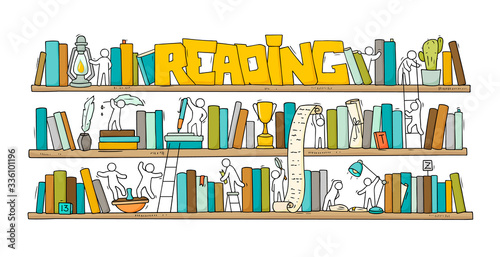Sketch of people teamwork, books
