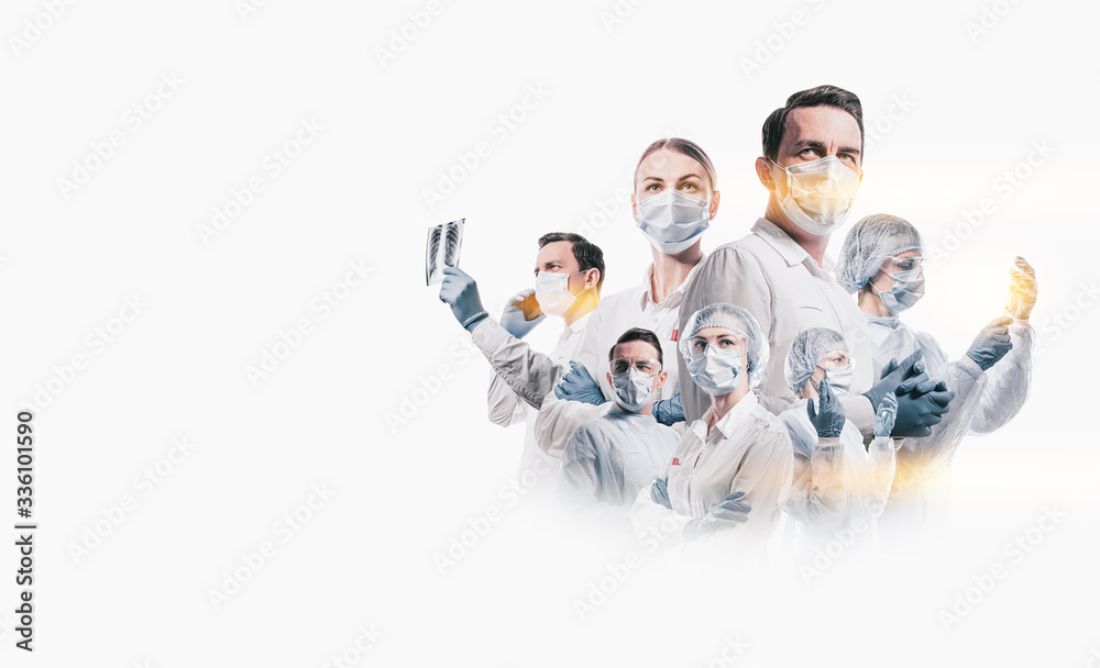 team of medical professionals on a white background