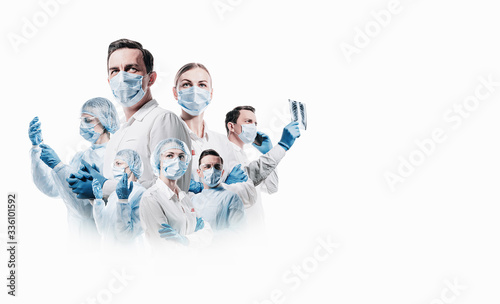 team of medical professionals on a white background photo