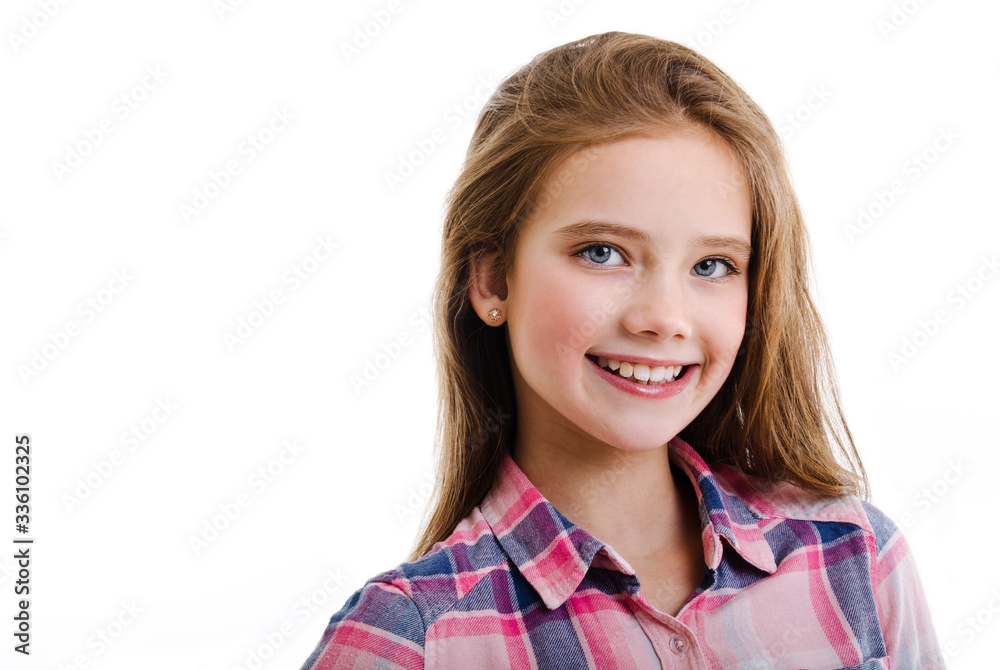 Portrait of adorable smiling little girl child preteen isolated on a white Portrait of adorable smiling little girl child preteen isolated on a white