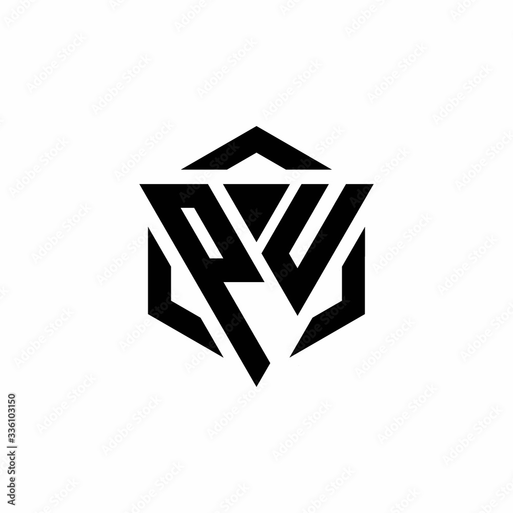 PU Logo monogram with triangle and hexagon modern design template PU Logo monogram with triangle and hexagon modern design template