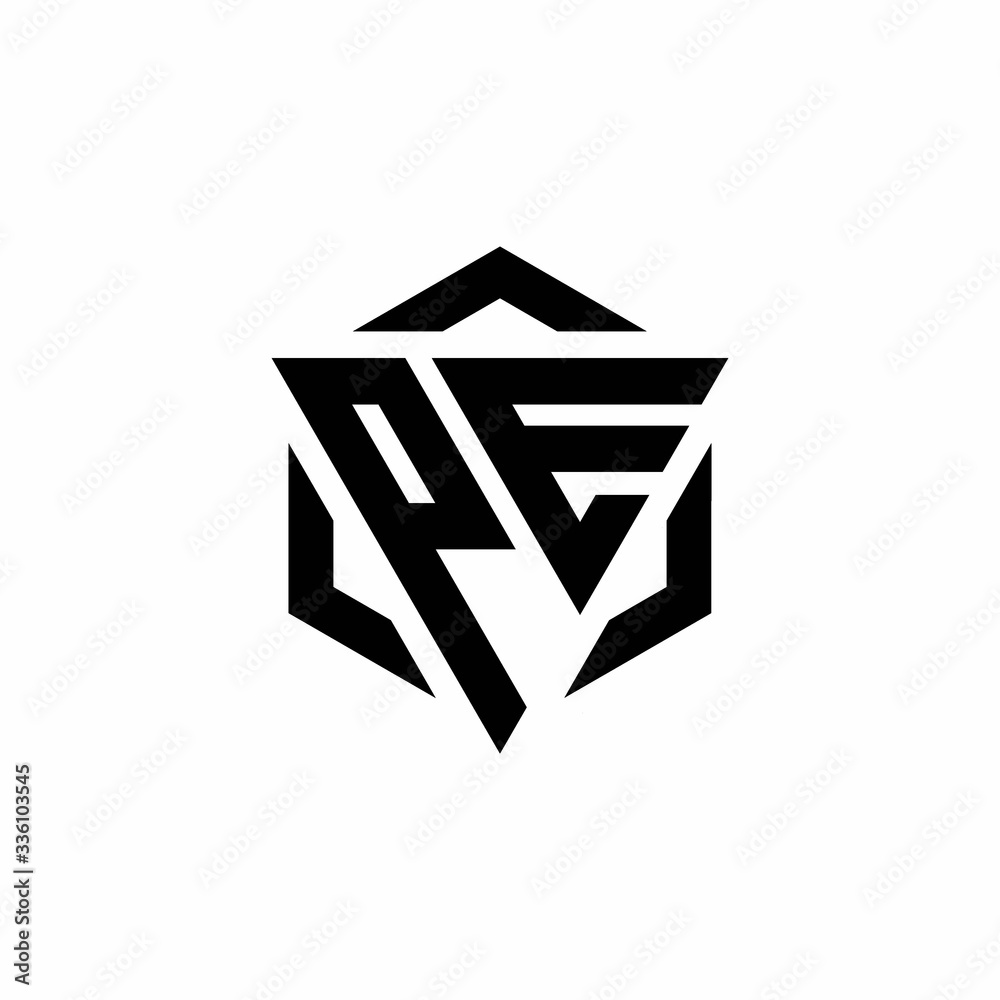 PE Logo monogram with triangle and hexagon modern design template PE Logo monogram with triangle and hexagon modern design template