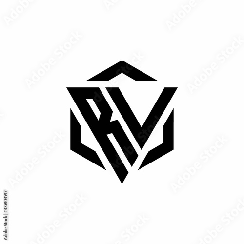 RV Logo monogram with triangle and hexagon modern design template