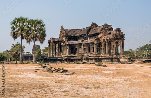Historical lanscape of Angkor with abandoned structure in territory of the 12th century temple, Cambodia. Touristic landmark
