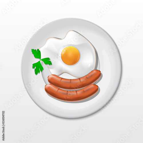 Fried egg and sausages dish on plate