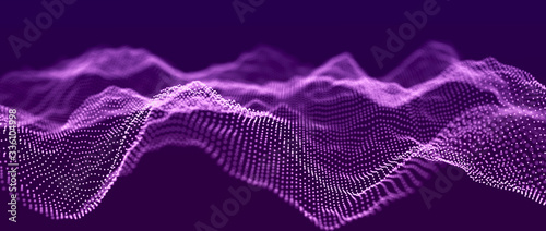 Big data visualization. The musical stream of sounds. Abstract background with interweaving of dots . 3D rendering.