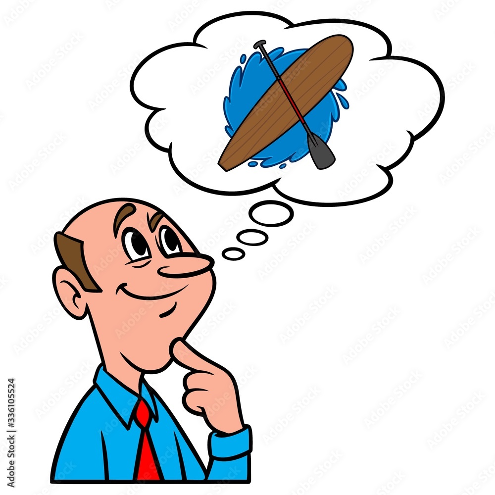 Thinking about Paddle Boarding - A cartoon illustration of a man thinking about Standup Paddle Boarding. Thinking about Paddle Boarding - A cartoon illustration of a man thinking about Standup Paddle Boarding.