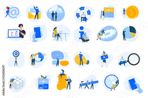 Flat design concept icons collection. Vector illustrations for internet services, cloud computing, content management, web development, business, video streaming, teamwork, finance, mobile using. 