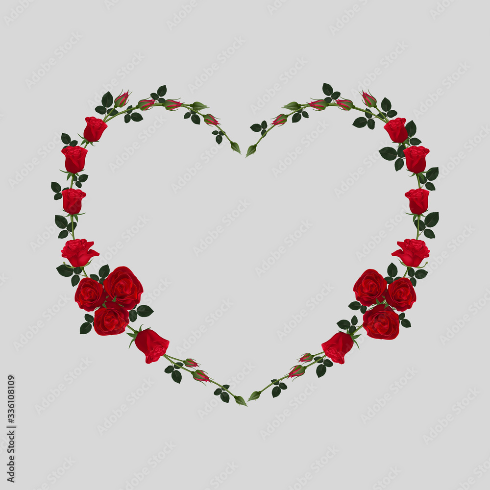Red rose flower heart frames isolated on light gray background. Flower collection for your design. EPS 10 vector illustration. Red rose flower heart frames isolated on light gray background. Flower collection for your design. EPS 10 vector illustration.