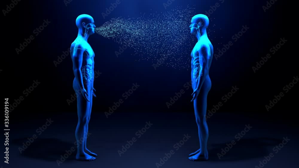Droplets infected with a virus spray into the air, Human lungs infected by the Coronavirus or by virus, Respiratory infection caused by a virus. SARS
