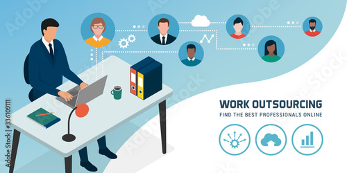Businessman hiring freelancers online