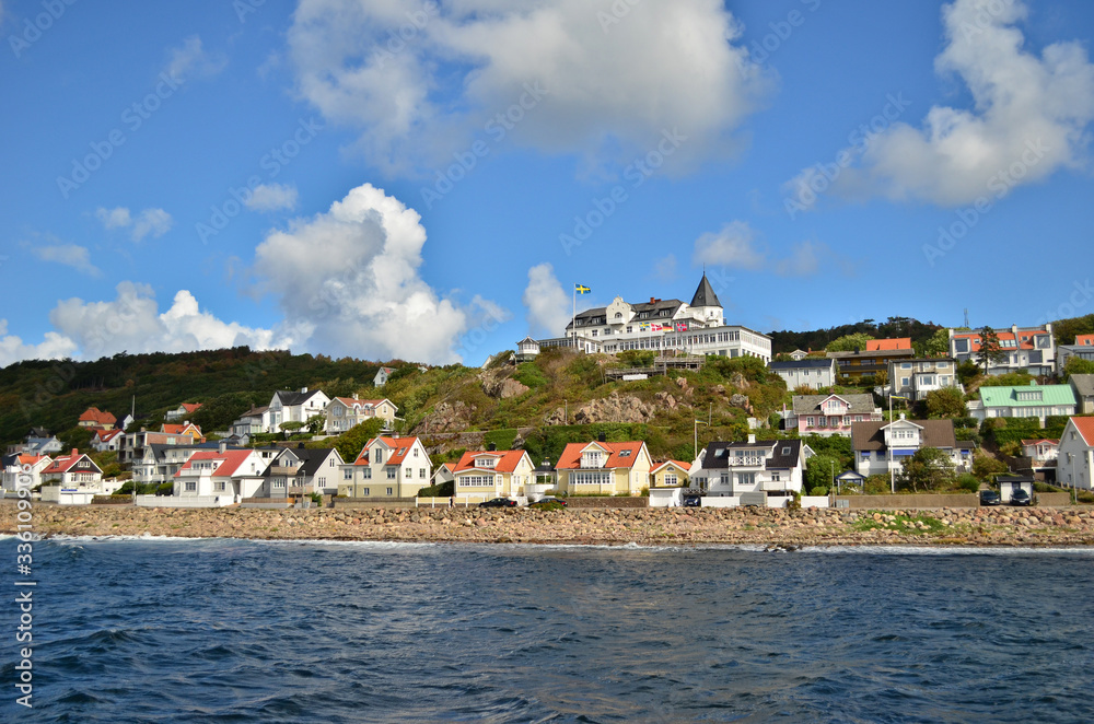 The beautiful view on small Swedish town from Molle pier