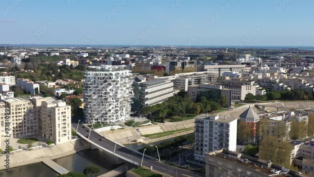 Modern architecture aerial view Montpelier rive du lez South of France lockdown Modern architecture aerial view Montpelier rive du lez South of France lockdown