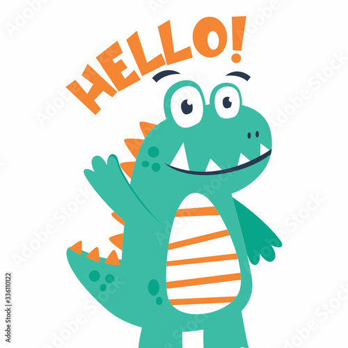 Hello dinosaur design vector illustration ready for print on t-shirt, apparel, poster and other uses.