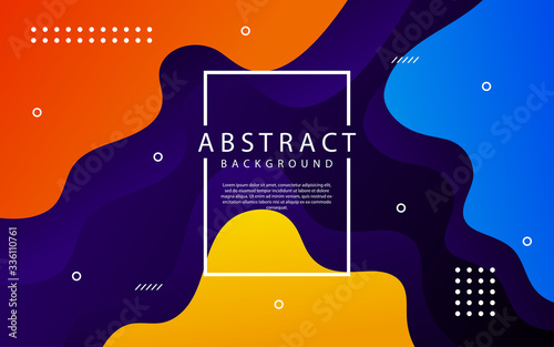 Abstract modern graphic element. Dynamical colored forms and waves. Futuristic design poster and banner. Colorful geometric background with mixing orange, blue and yellow color for landing page.