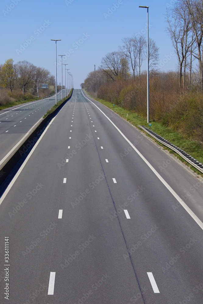 Corona Covid-19 crisis Lockdown Empty motorway to the coast in Belgium April 2020