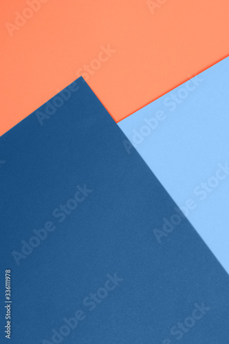 Empty background. Flat lay with blue and orange colors. Flat lay for your design. Trendy colors 2020.