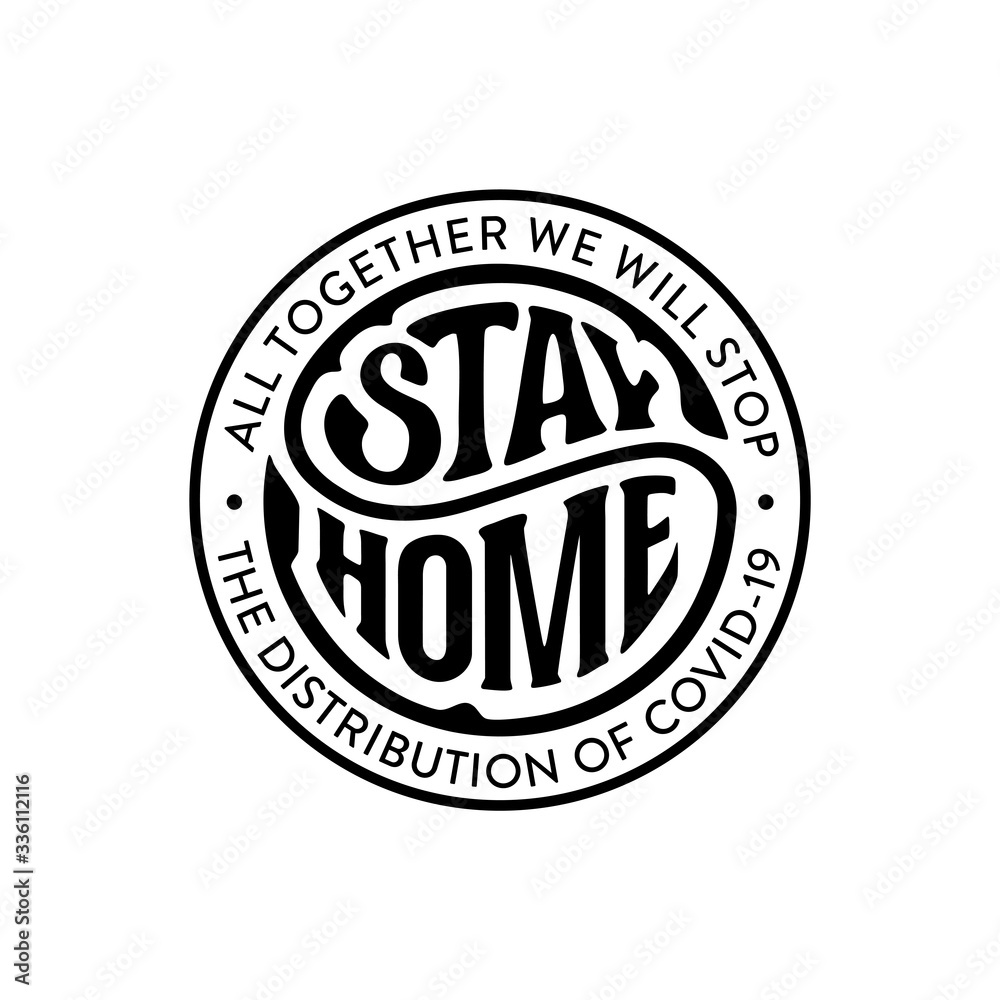 Stay home circle black white vector illustration
