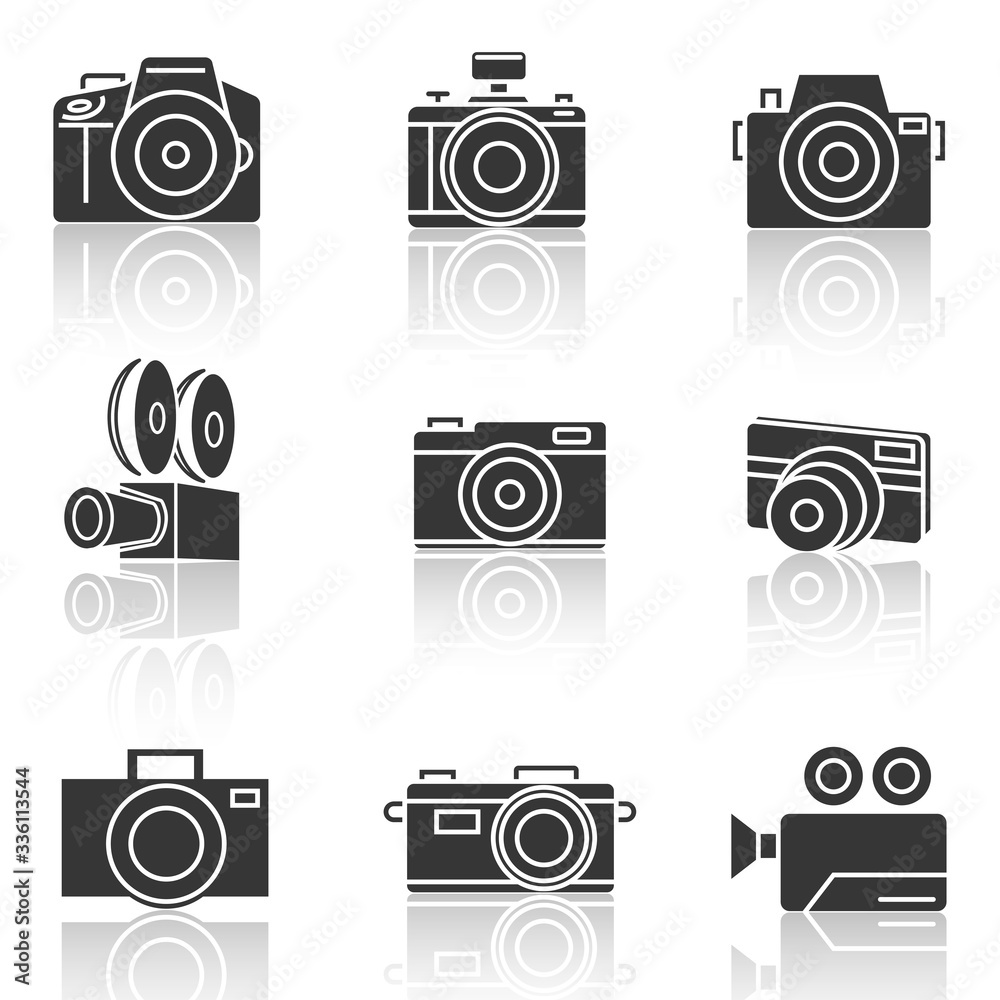 solid icons set,Camera and shadow,vector illustrations