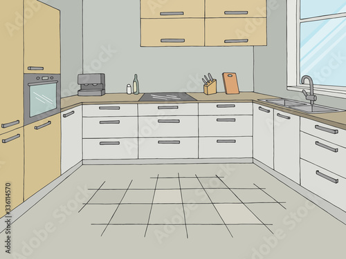 Kitchen room graphic color home interior sketch illustration vector