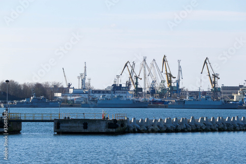 View to the cranes in port of Tallinn, Estonia